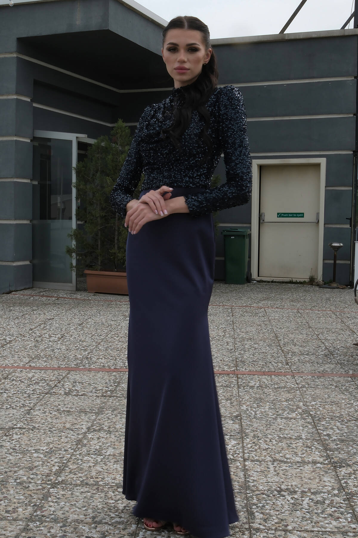 Lacivert Üst Pul Payet Alt Krep Tesettür Abiye 6502497.02 - Ardanewline (1)