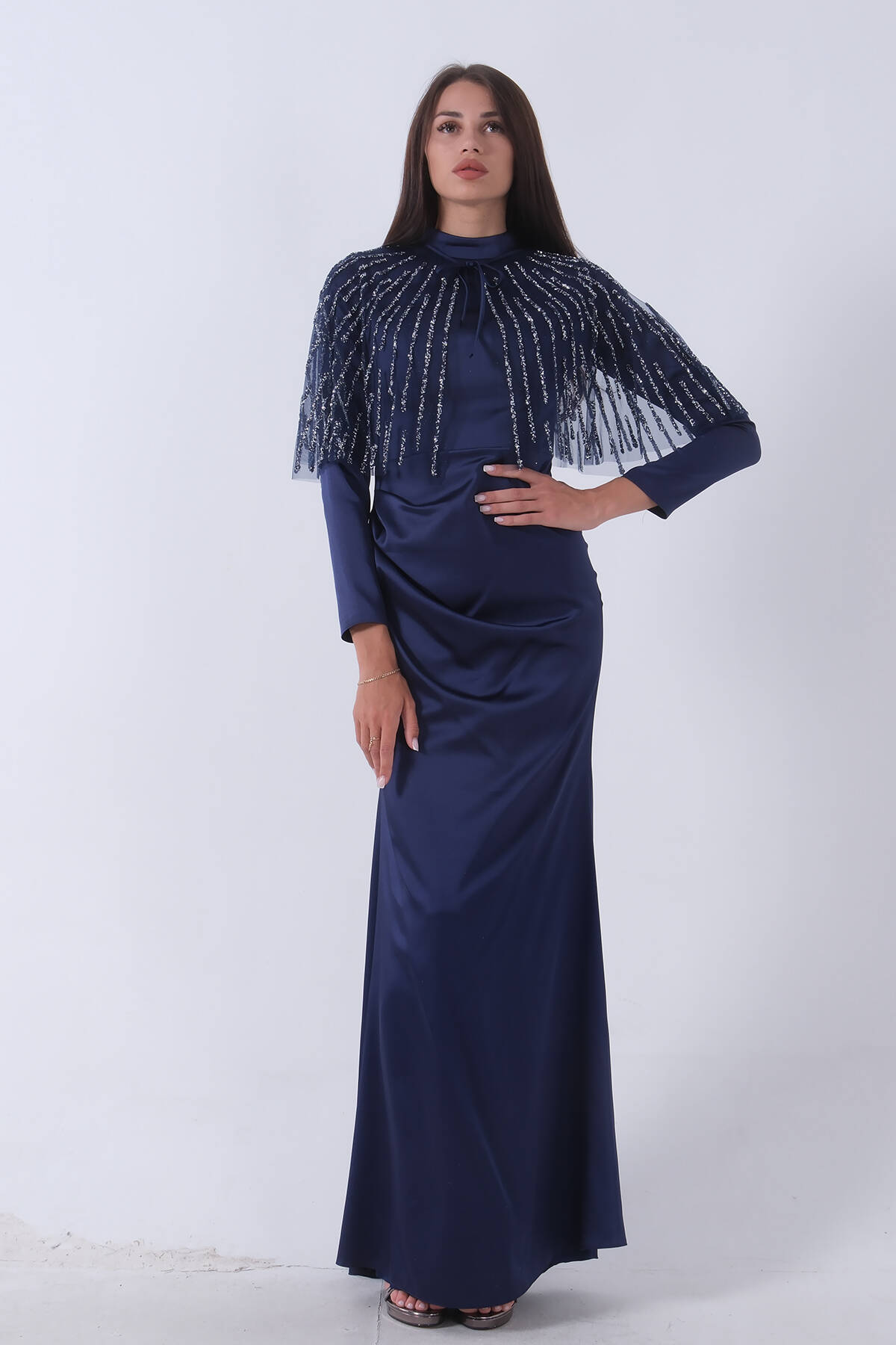 Lacivert Yaka Seyyar Şal Ayrobin Eklemeli Tesettür Abiye 6502477.02 - Ardanewline