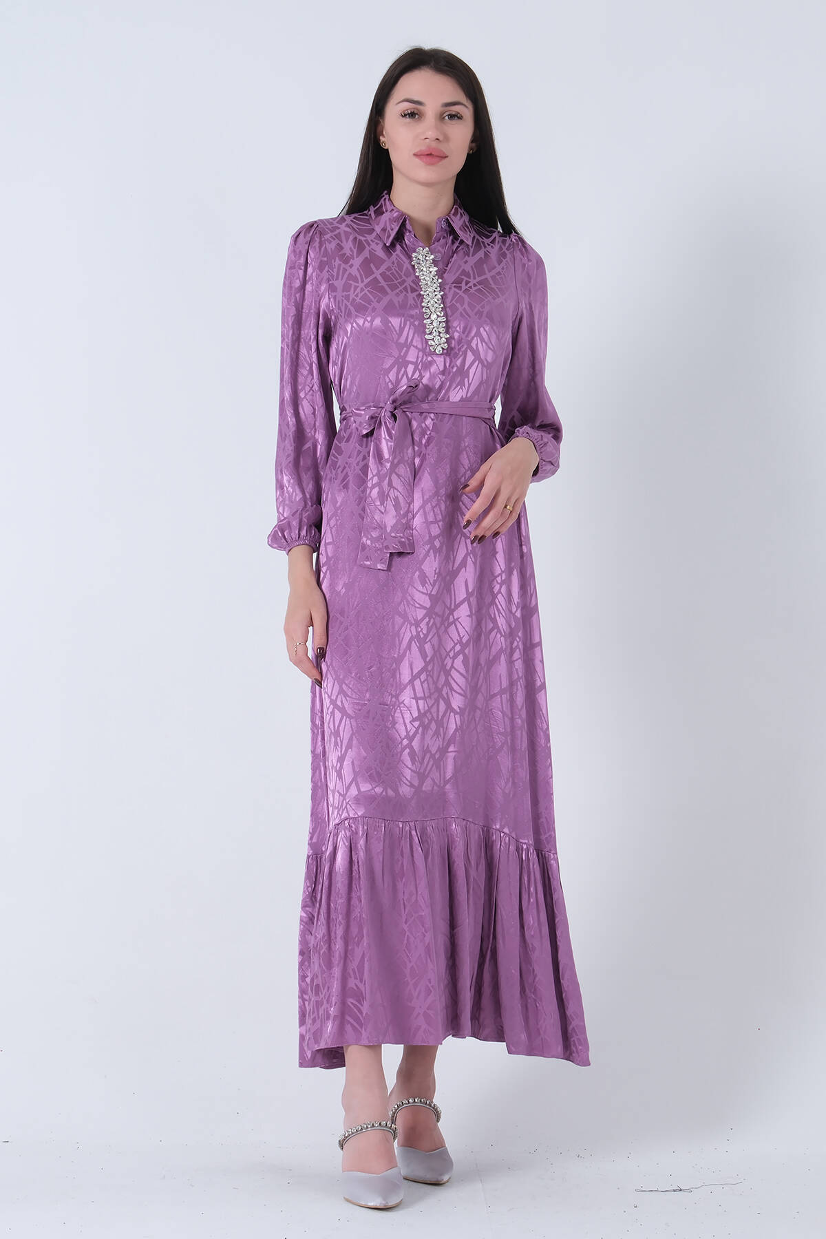 Lavanta Hakim Yaka Kemer Detaylı Elbise 4593265.333 - Ardanewline (1)