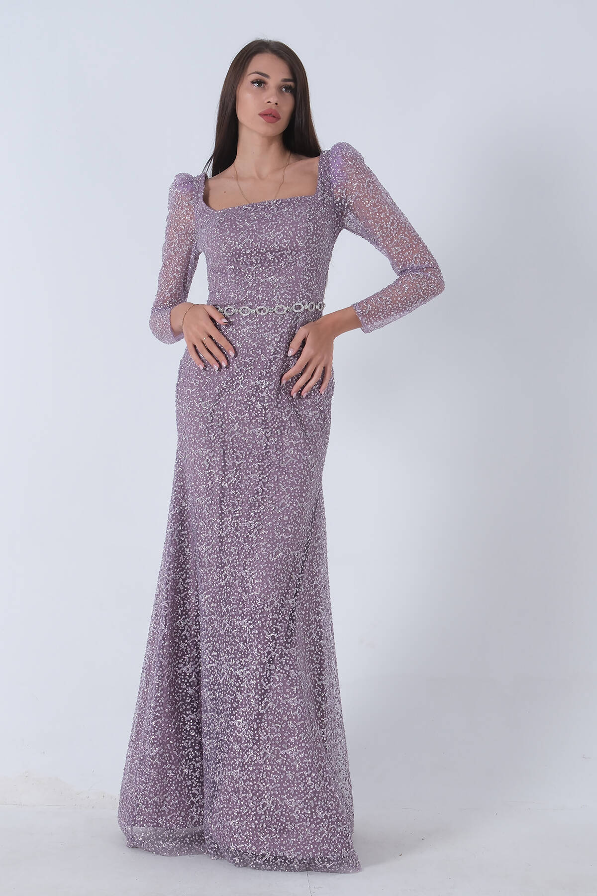 Lavanta Taş İşlemeli Balık Abiye Elbise 9705141.333 - Ardanewline