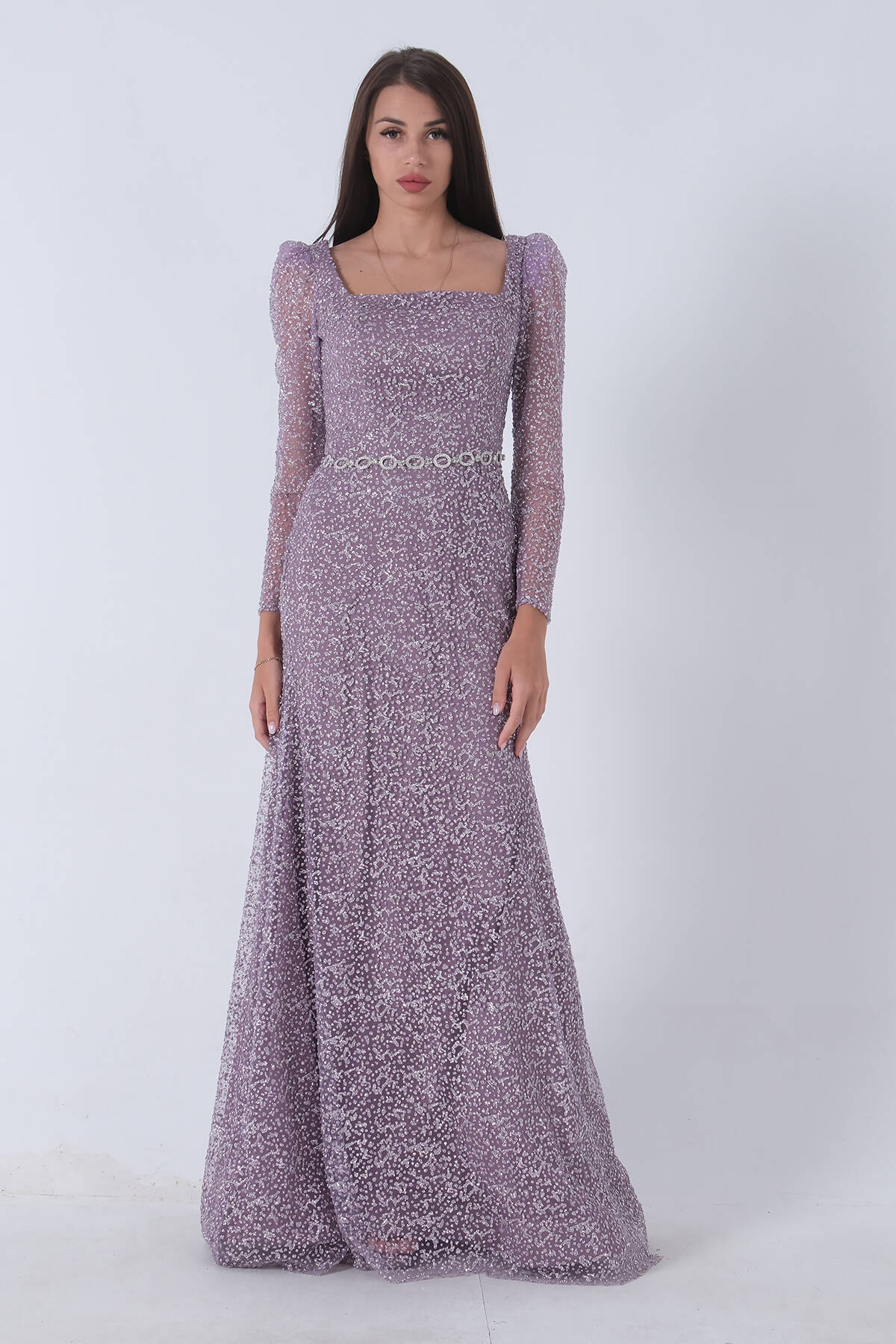 Lavanta Taş İşlemeli Balık Abiye Elbise 9705141.333 - Ardanewline (1)