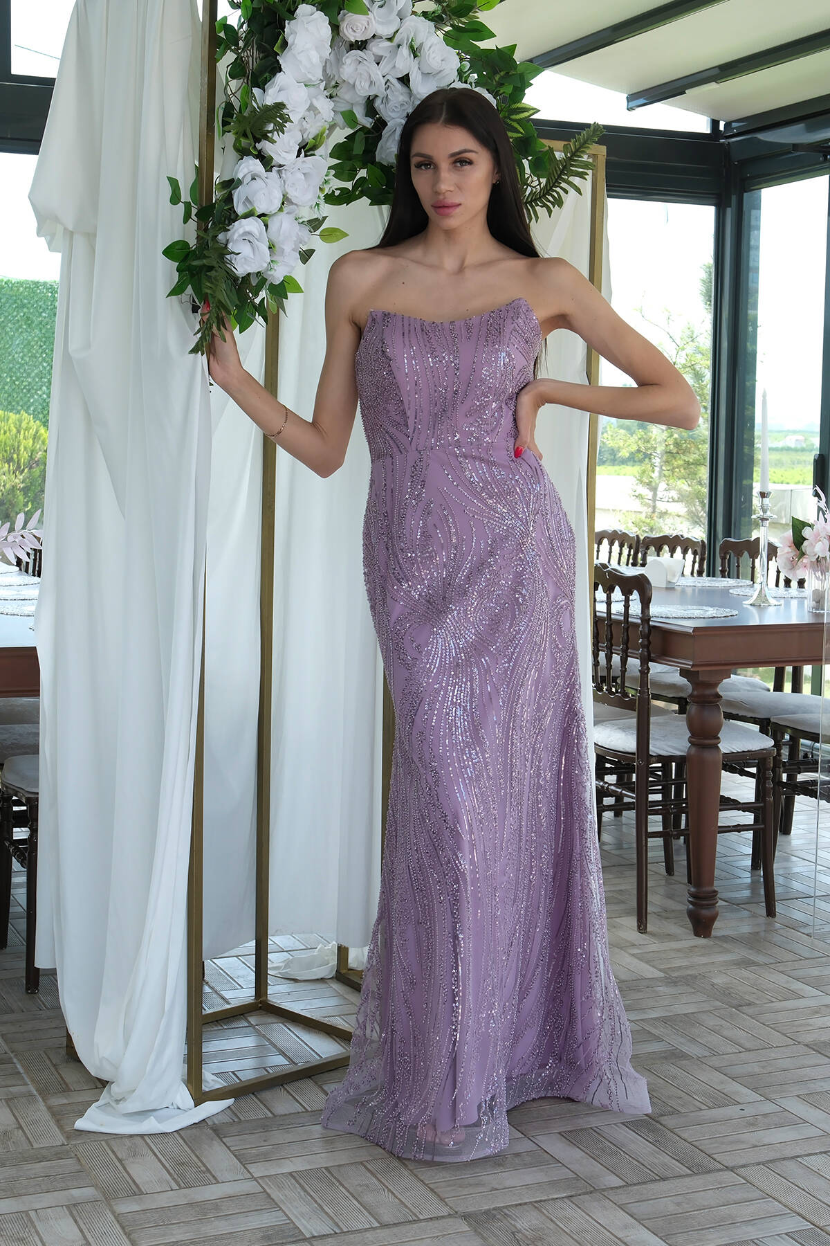 Lavanta Taş İşlemeli Uzun Balık Abiye 0801056.333 - Ardanewline (1)