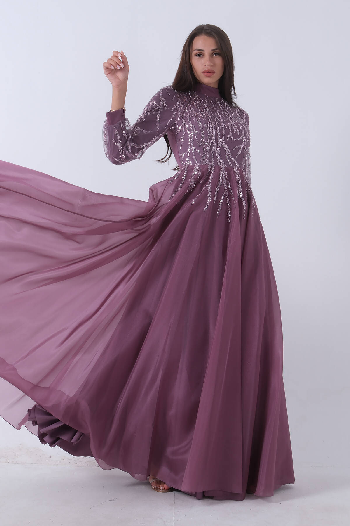 Lavanta Üzeri Pul Boncuk İşlemeli Tesettür Abiye 6502450.333 - Ardanewline