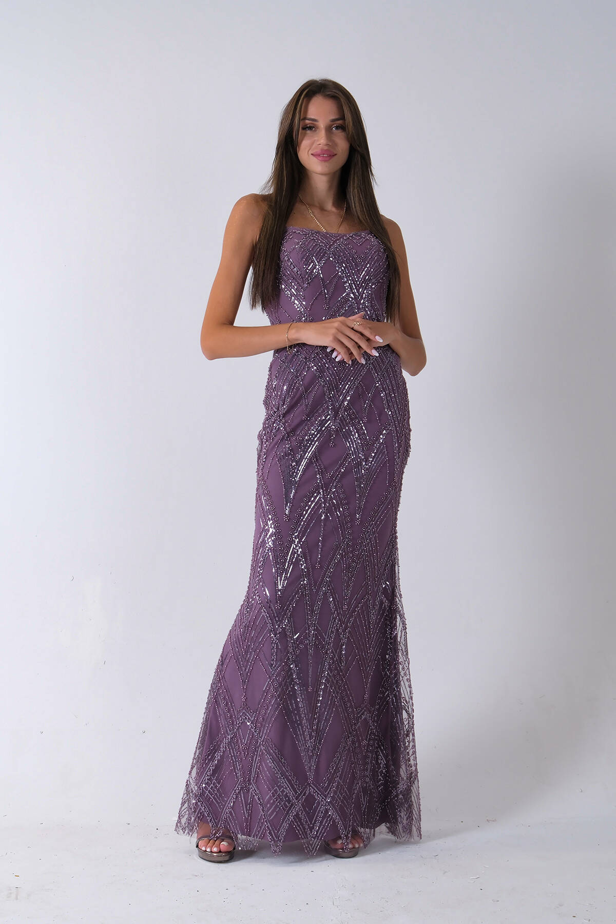 Lavanta Üzeri Taş İşlemeli Sırt Bağlamalı Straplez Abiye 9705498.333 - Ardanewline (1)