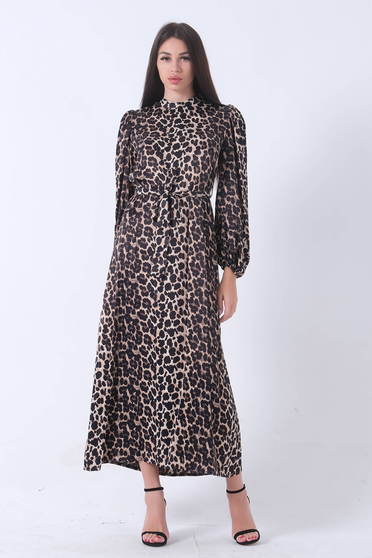 Leopar Bileği Lastikli Bel Bağlamalı Leopar Desenli Tesettür Elbise 4673008.53 - Ardanewline