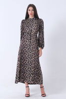 Leopar Bileği Lastikli Bel Bağlamalı Leopar Desenli Tesettür Elbise 4673008.53 - 1