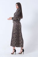 Leopar Bileği Lastikli Bel Bağlamalı Leopar Desenli Tesettür Elbise 4673008.53 - 4