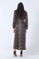 Leopar Bileği Lastikli Bel Bağlamalı Leopar Desenli Tesettür Elbise 4673008.53 - 5