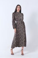 Leopar Bileği Lastikli Bel Bağlamalı Leopar Desenli Tesettür Elbise 4673008.53 - 6