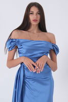 Mavi Drape Detaylı Saten Kumaş Abiye Elbise 9704858.16 - 7