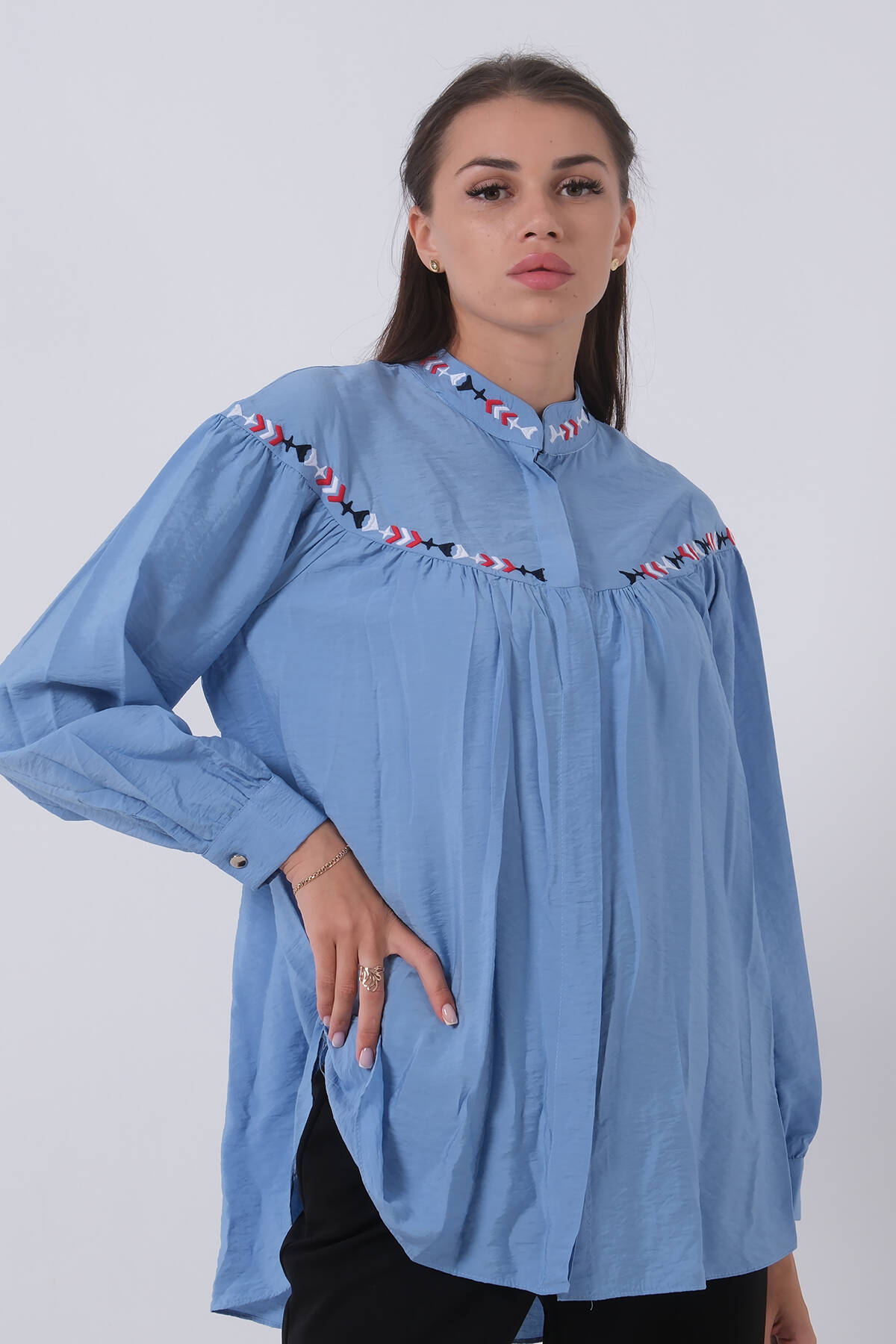 Mavi Motif Desenli Hakim Yaka Gömlek 0806248.16 - Ardanewline (1)