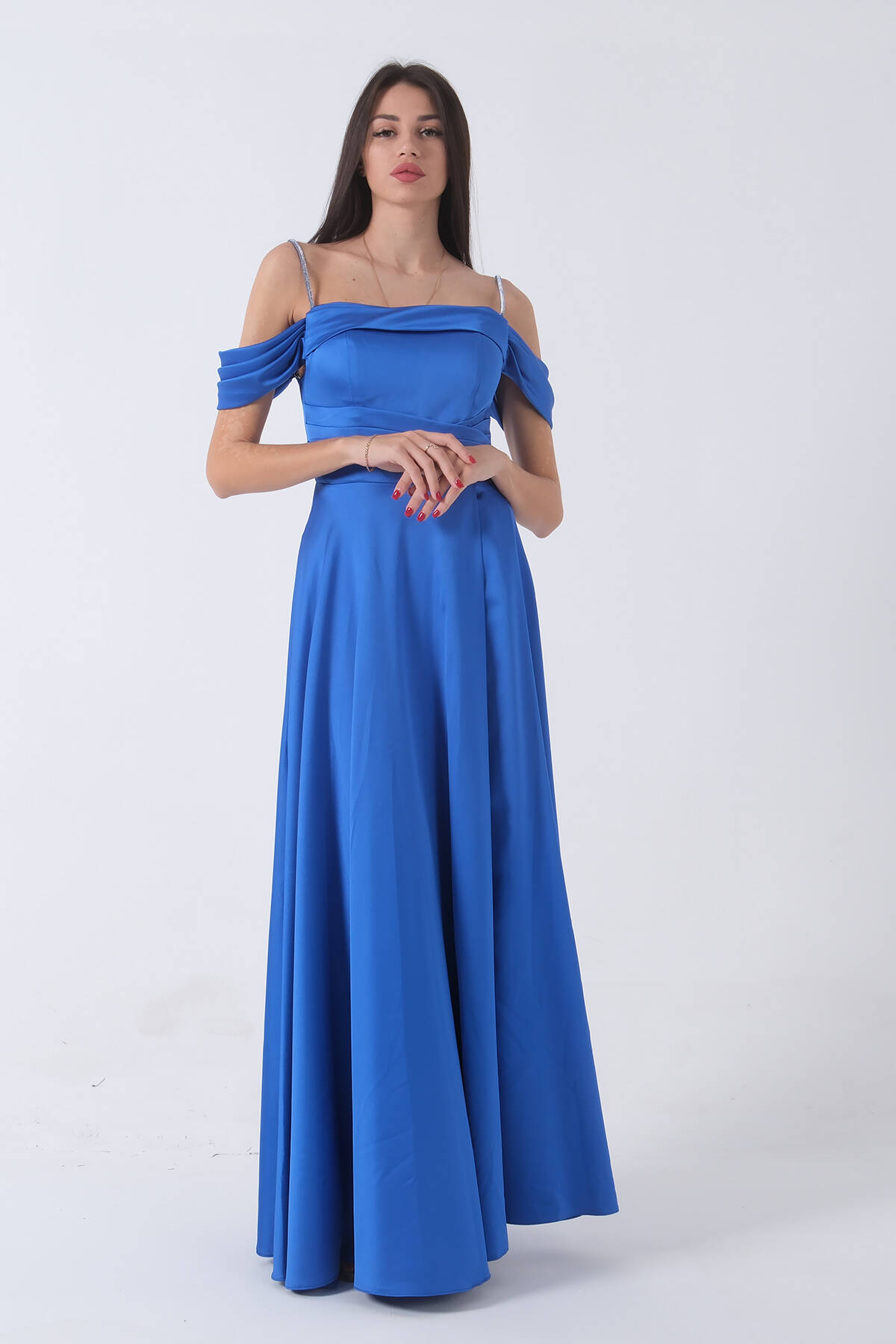 Mavi Taş Askılı Düşük Kol Saten Abiye 0806118.16 - Ardanewline (1)