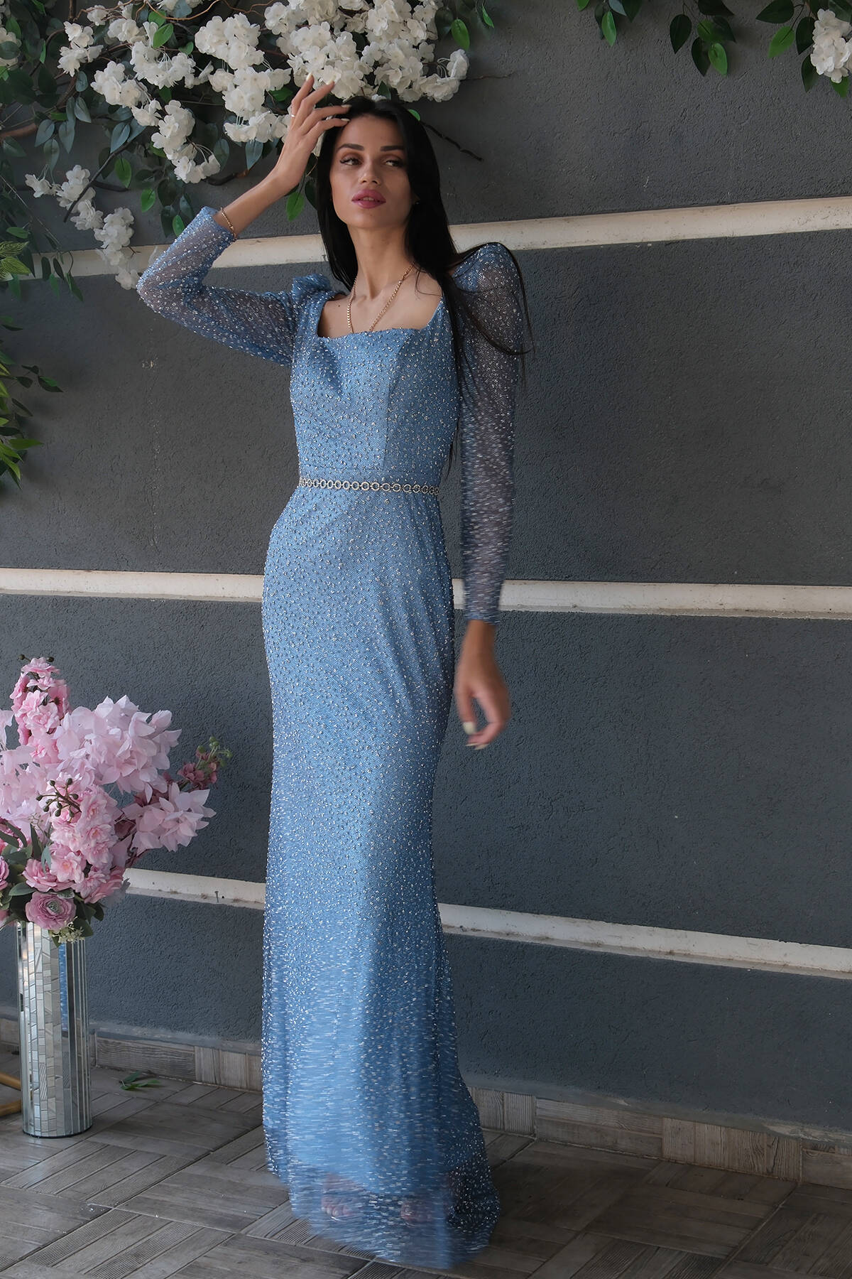 Mavi Taş İşlemeli Balık Abiye Elbise 9705141.16 - Ardanewline