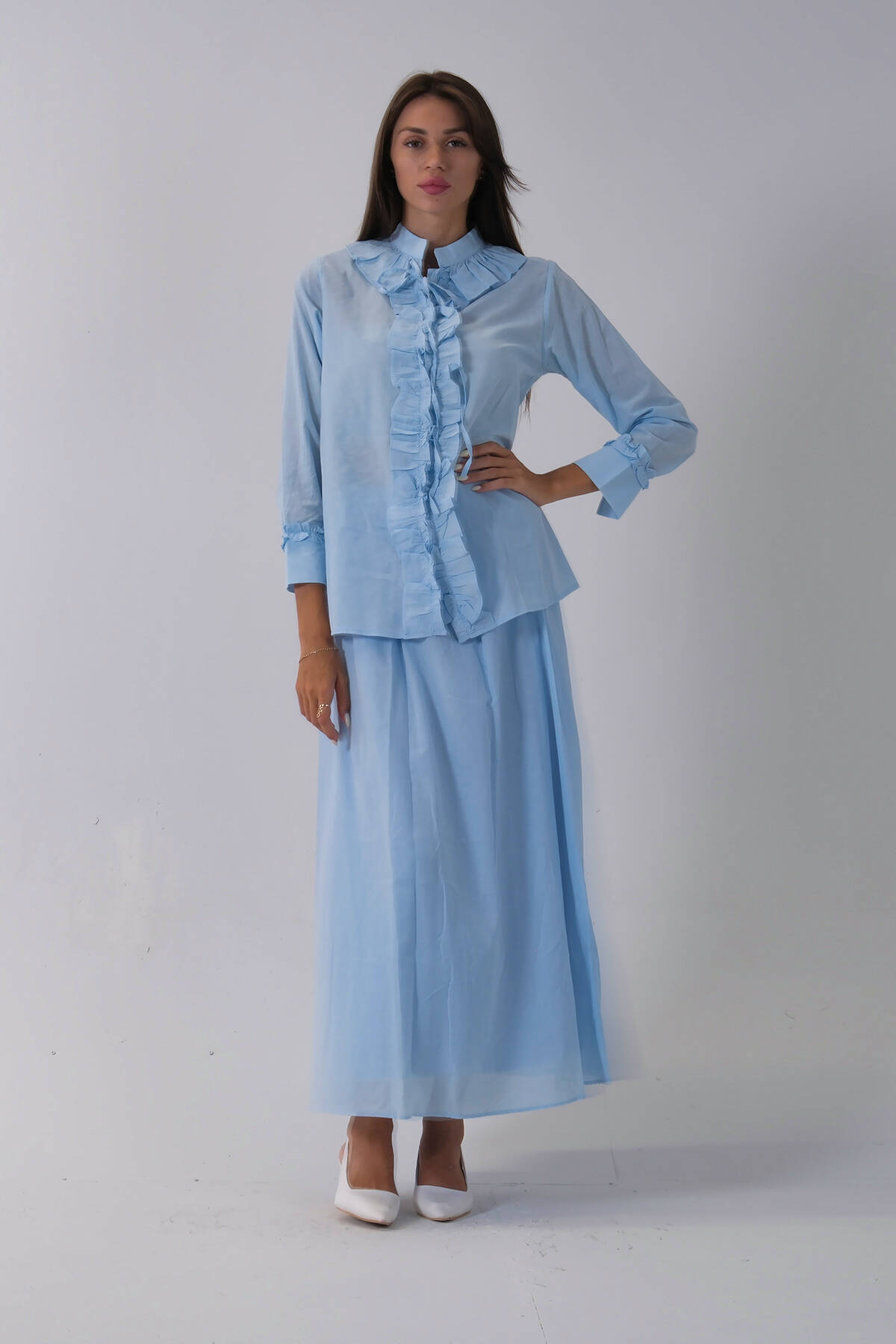 Mavi Yaka ve Bilek Fırfır Detaylı Etekli Takım 4592246.16 - Ardanewline (1)