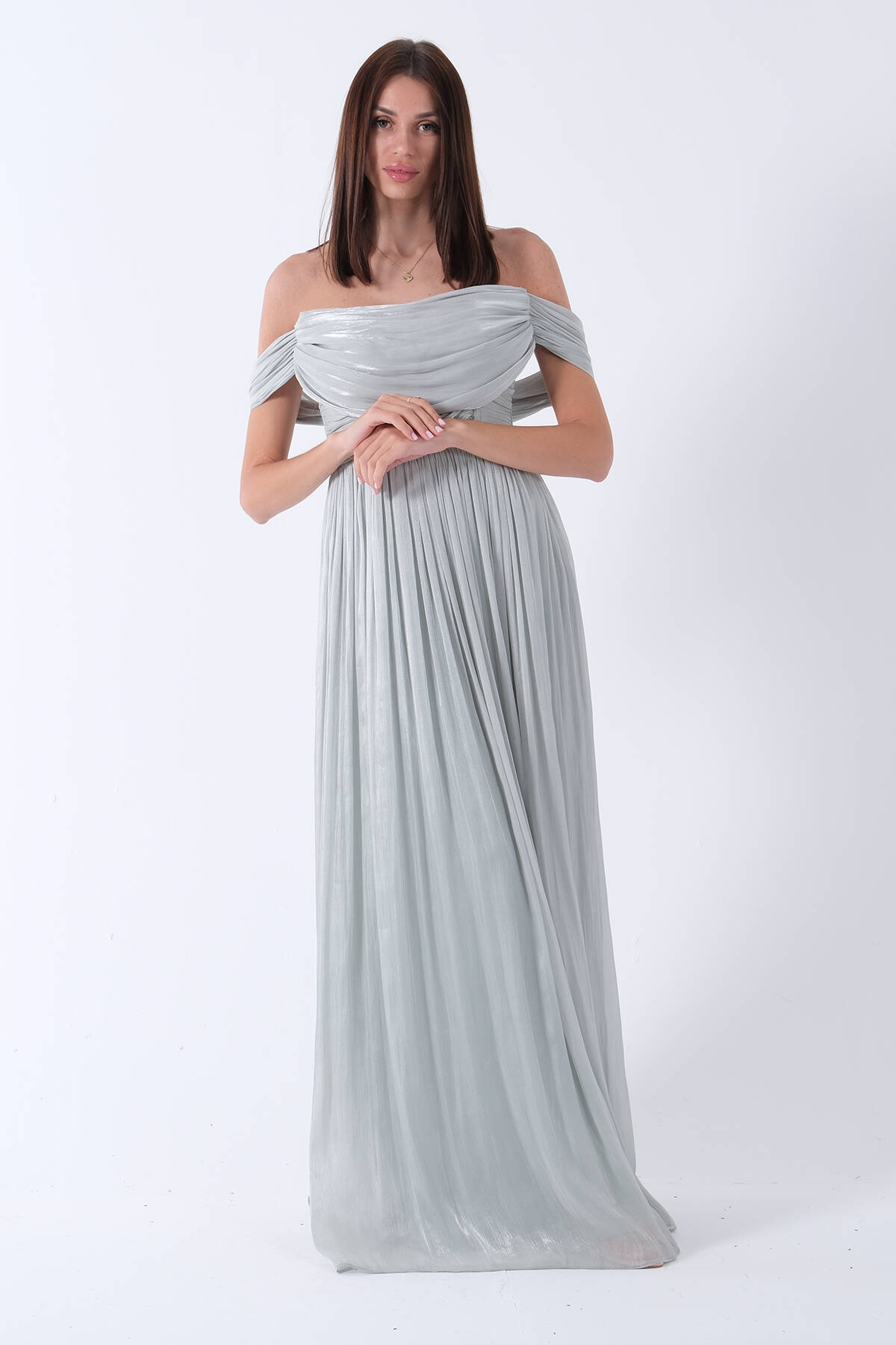 Mint Drape Yaka Detaylı Şifon Straplez Abiye 08011861.27 - ArdaNewline (1)