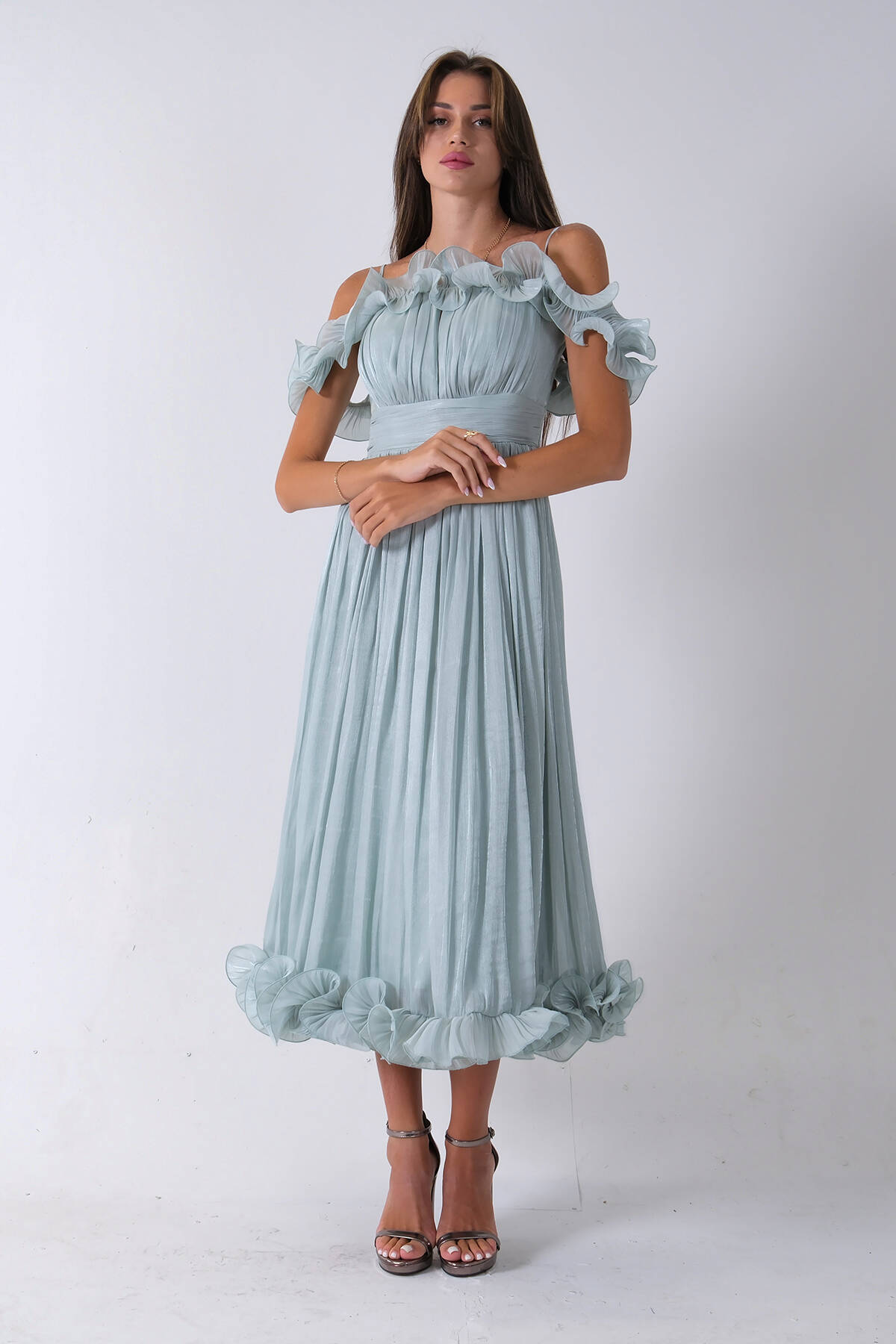 Mint Göğüs Ve Etek Ucu Çiçek Detaylı Abiye Elbise 9705622.27 - Ardanewline (1)