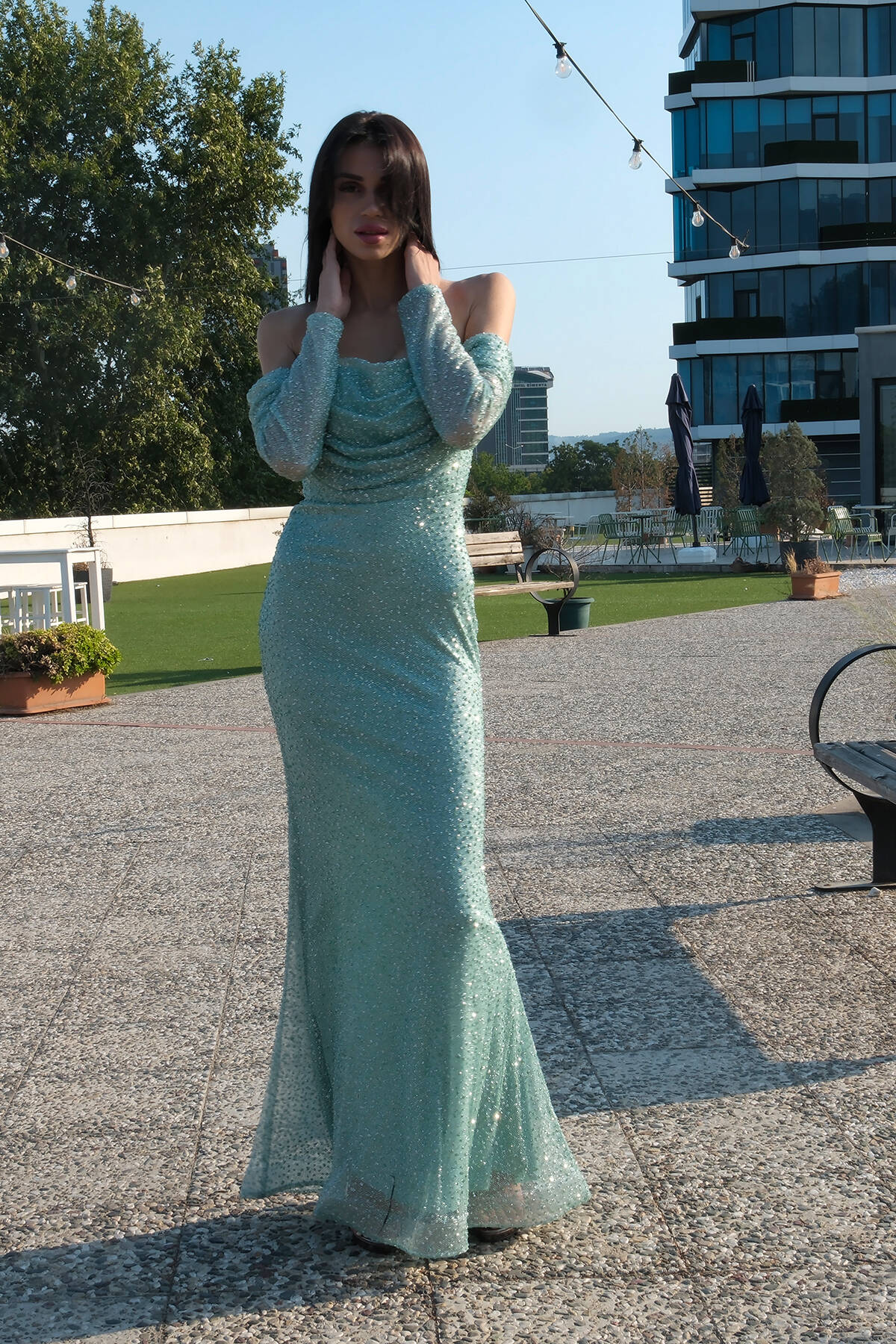 Mint Kayık Yaka Simli Uzun Kol Abiye 9705266.27 - Ardanewline (1)