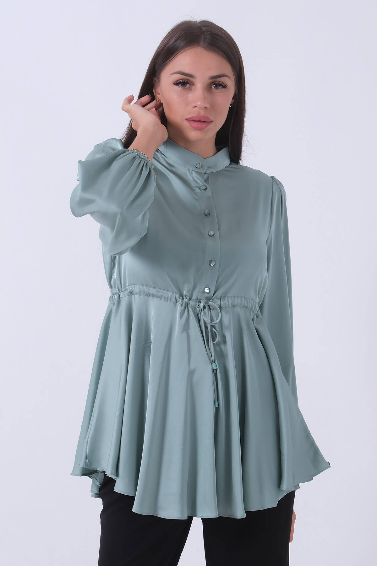 Mint Kolu Lastikli Belden Bağlamalı Saten Tunik 44510418.27 - Ardanewline (1)