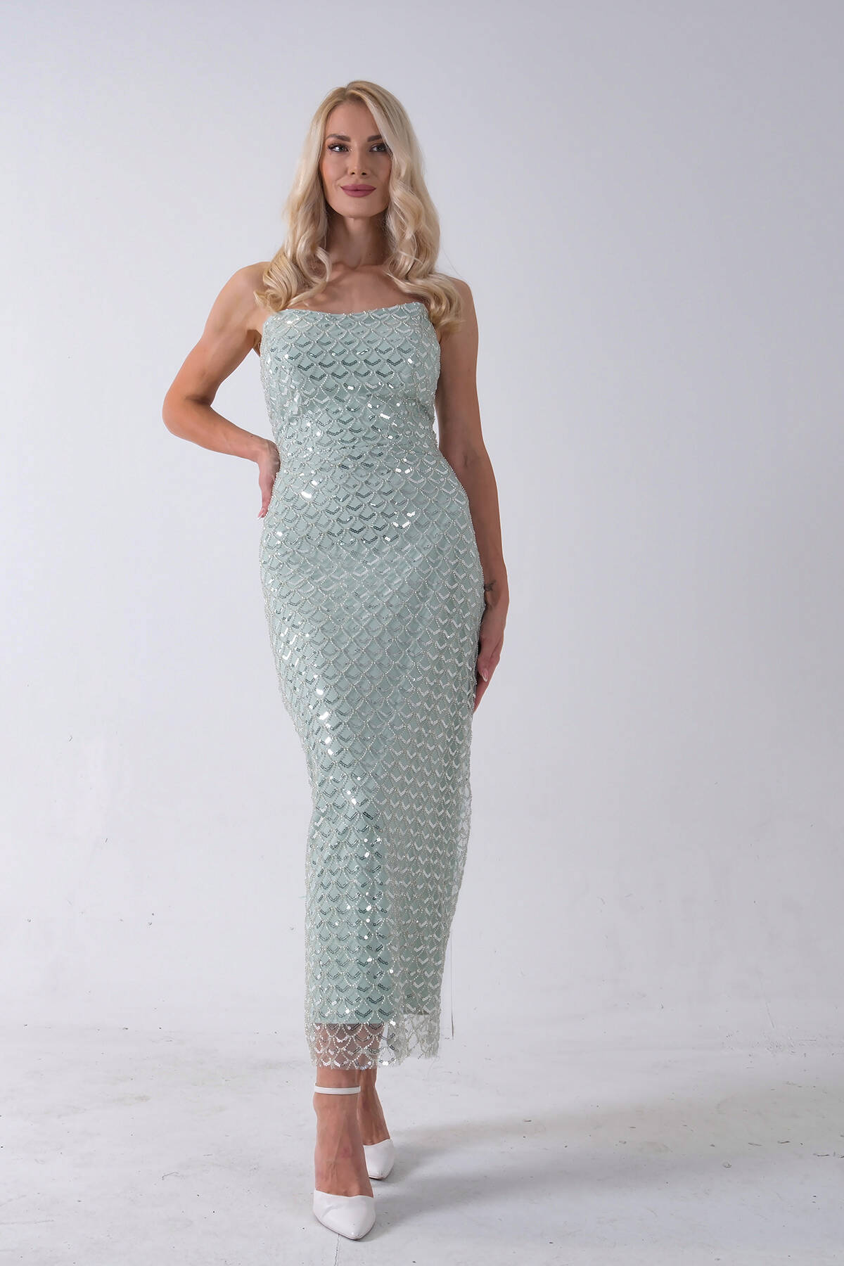 Mint Midi Boy Straplez Pul Payet Abiye 0801134.27 - Ardanewline