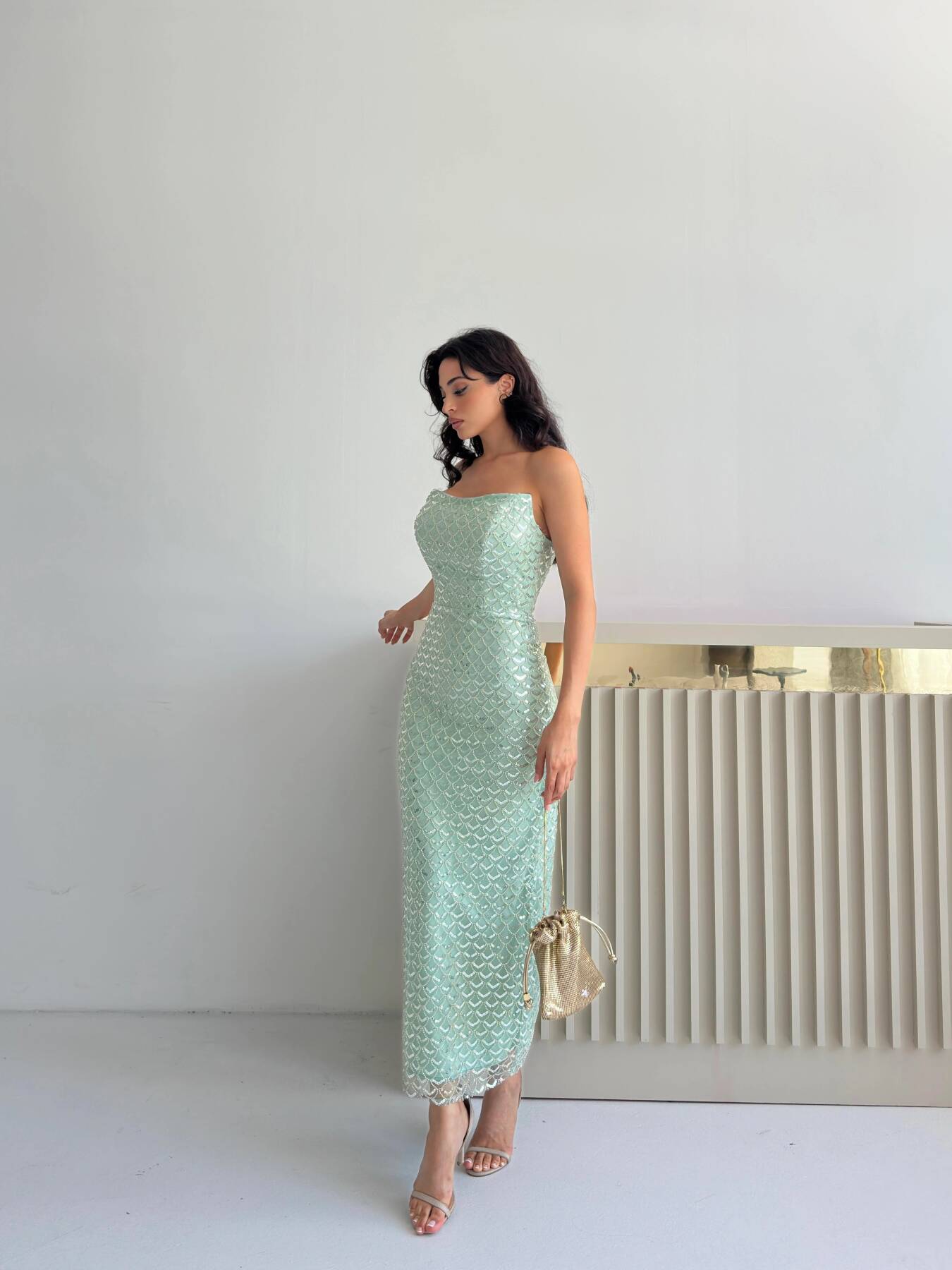 Mint Midi Boy Straplez Pul Payet Abiye 0801134.27 - ArdaNewline