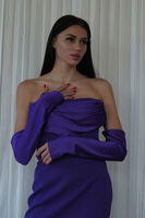 Mor Drapeli Düğme Detaylı Mini Boy Abiye 9705537.03 - 7