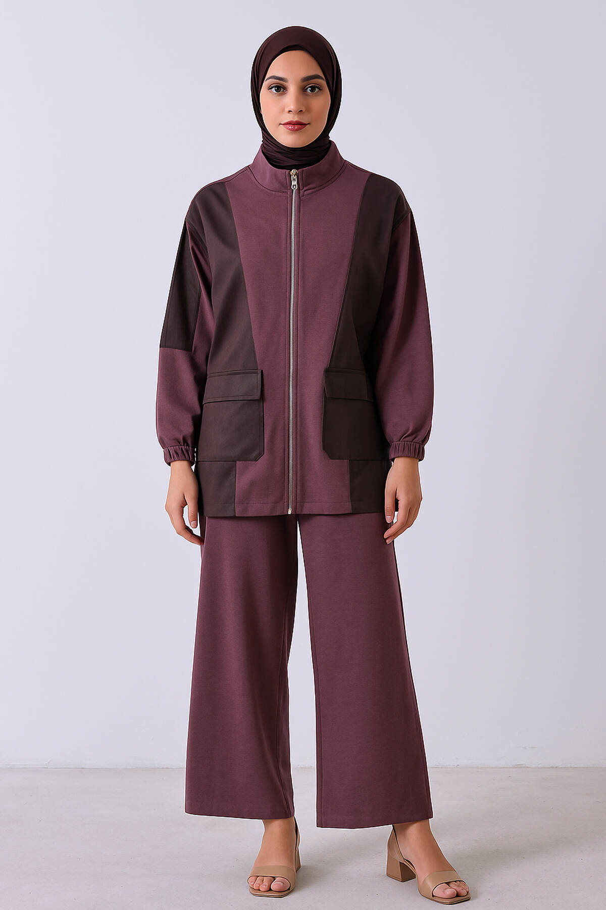 Mürdüm Bileği Lastikli 2 Cepli Fermuar Kapamalı Hırka Pantolonlu Takım 44510854.21 - Ardanewline