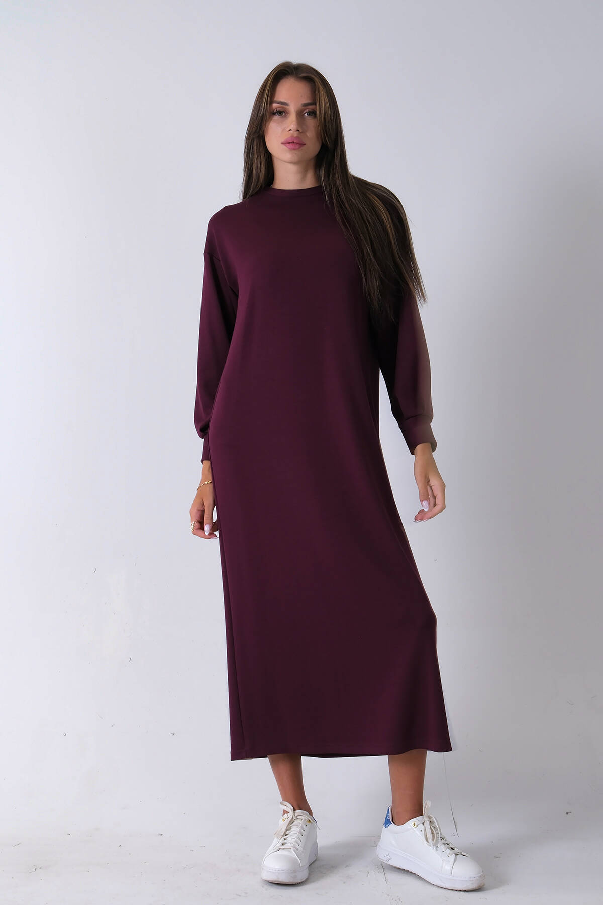 Mürdüm Bileği Lastikli Bisiklet Yaka Tesettür Elbise 31061510.21 - Ardanewline