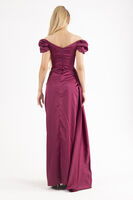 Mürdüm Drape Detaylı Saten Kumaş Abiye Elbise 9704858.21 - video