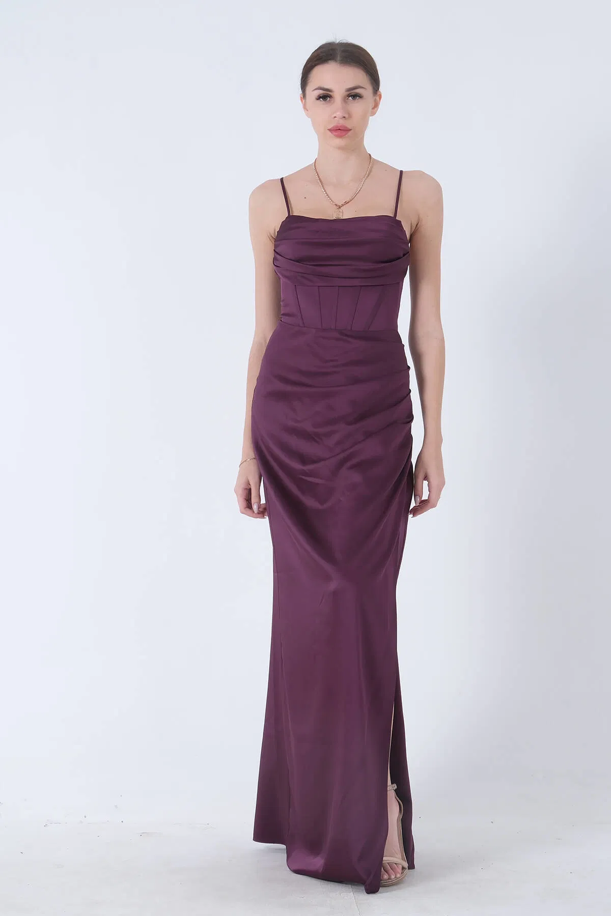 Mürdüm Sırtı Bağlamalı Yırtmaçlı Abiye 4522018.21 - Ardanewline