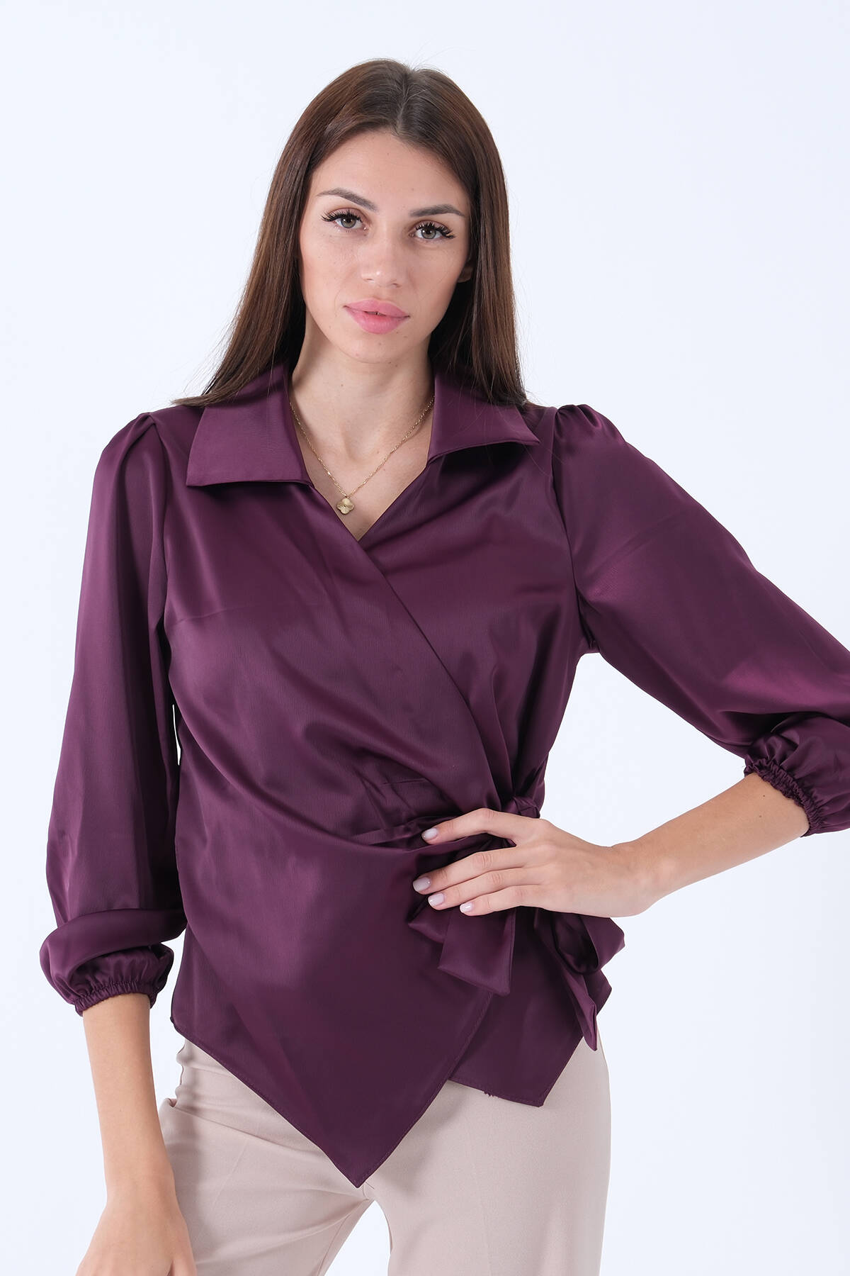 Mürdüm Yandan Bağlamalı Şifon Bluz 41620062.21 - ArdaNewline