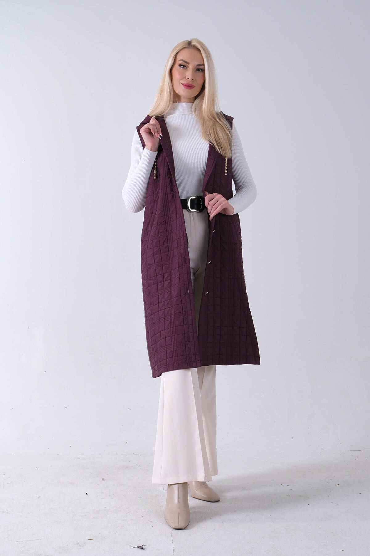 Mürdüm Zincir Detaylı Fleto Cepli Kapitone Yelek 31070195.21 - Ardanewline (1)