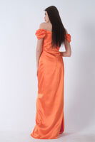 Oranj Drape Detaylı Saten Kumaş Abiye Elbise 9704858.24 - 5