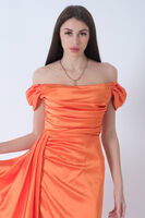 Oranj Drape Detaylı Saten Kumaş Abiye Elbise 9704858.24 - 6