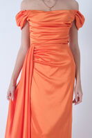 Oranj Drape Detaylı Saten Kumaş Abiye Elbise 9704858.24 - video