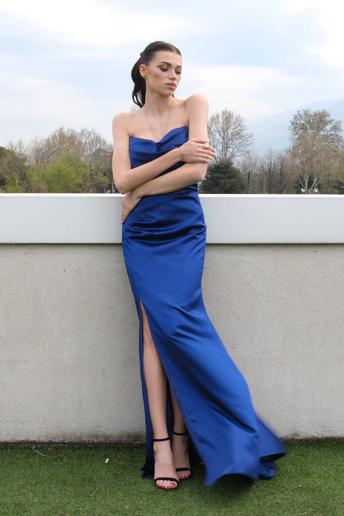 Parlament Straplez Drape Detaylı Yırtmaçlı Saten Kumaş Abiye Elbise 1607209.311 - Ardanewline