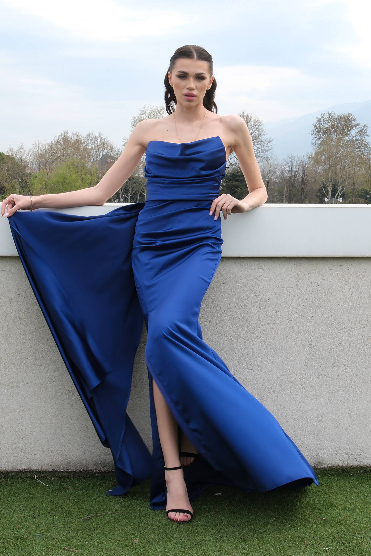 Parlament Straplez Drape Detaylı Yırtmaçlı Saten Kumaş Abiye Elbise 1607209.311 - Ardanewline (1)