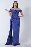 Parliament Drape Detaylı Saten Kumaş Abiye Elbise 9704858.311 - 4