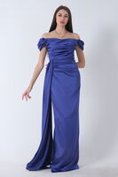 Parliament Drape Detaylı Saten Kumaş Abiye Elbise 9704858.311 - 5