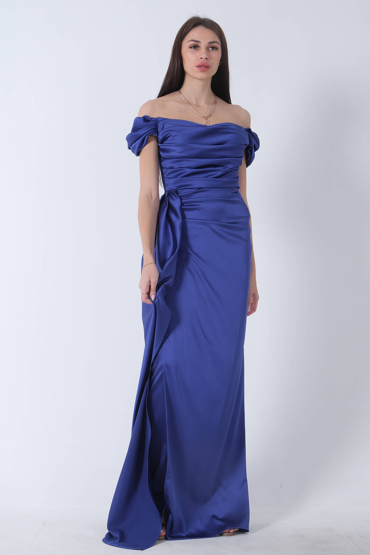 Parliament Drape Detaylı Saten Kumaş Abiye Elbise 9704858.311 - Ardanewline