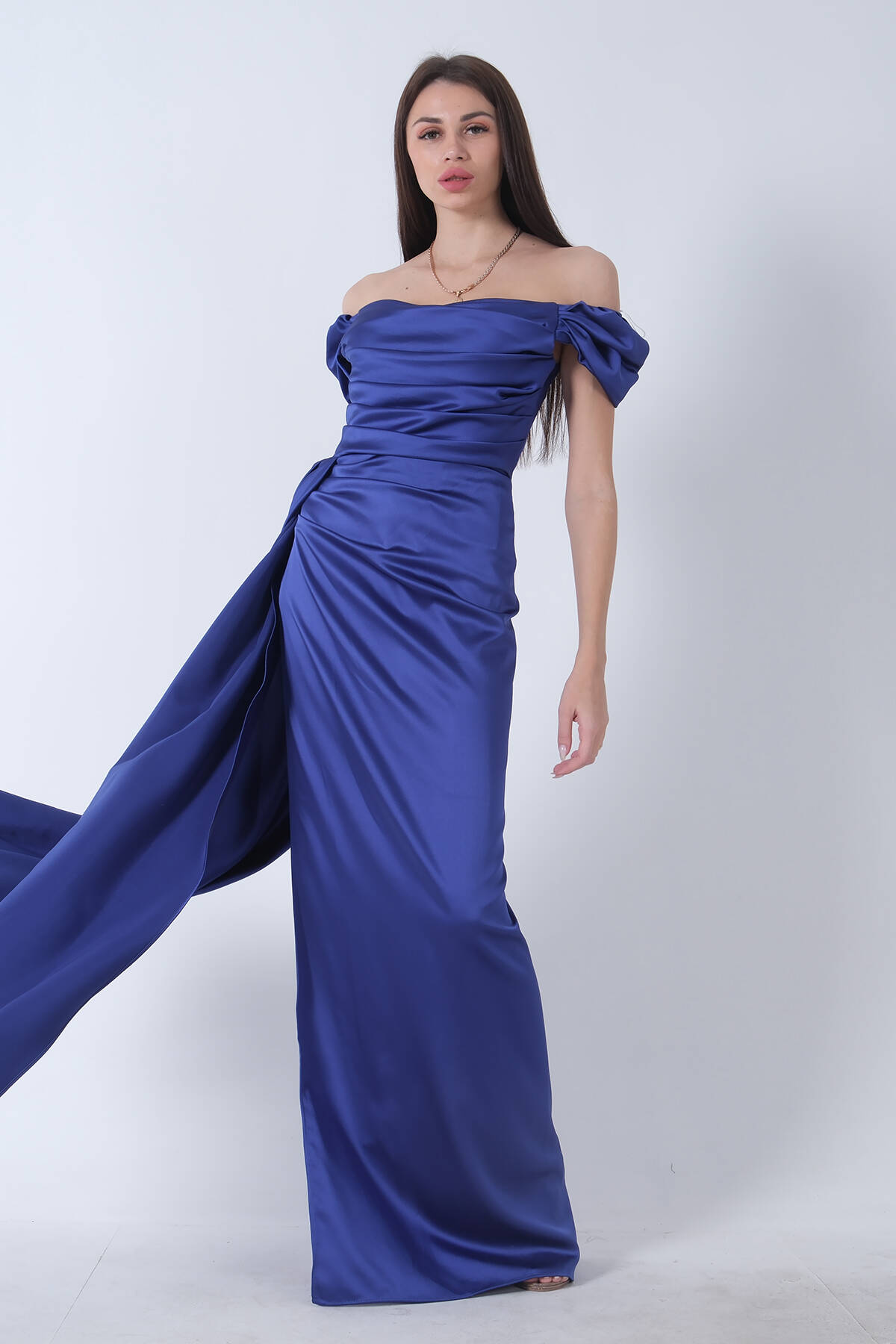 Parliament Drape Detaylı Saten Kumaş Abiye Elbise 9704858.311 - Ardanewline (1)