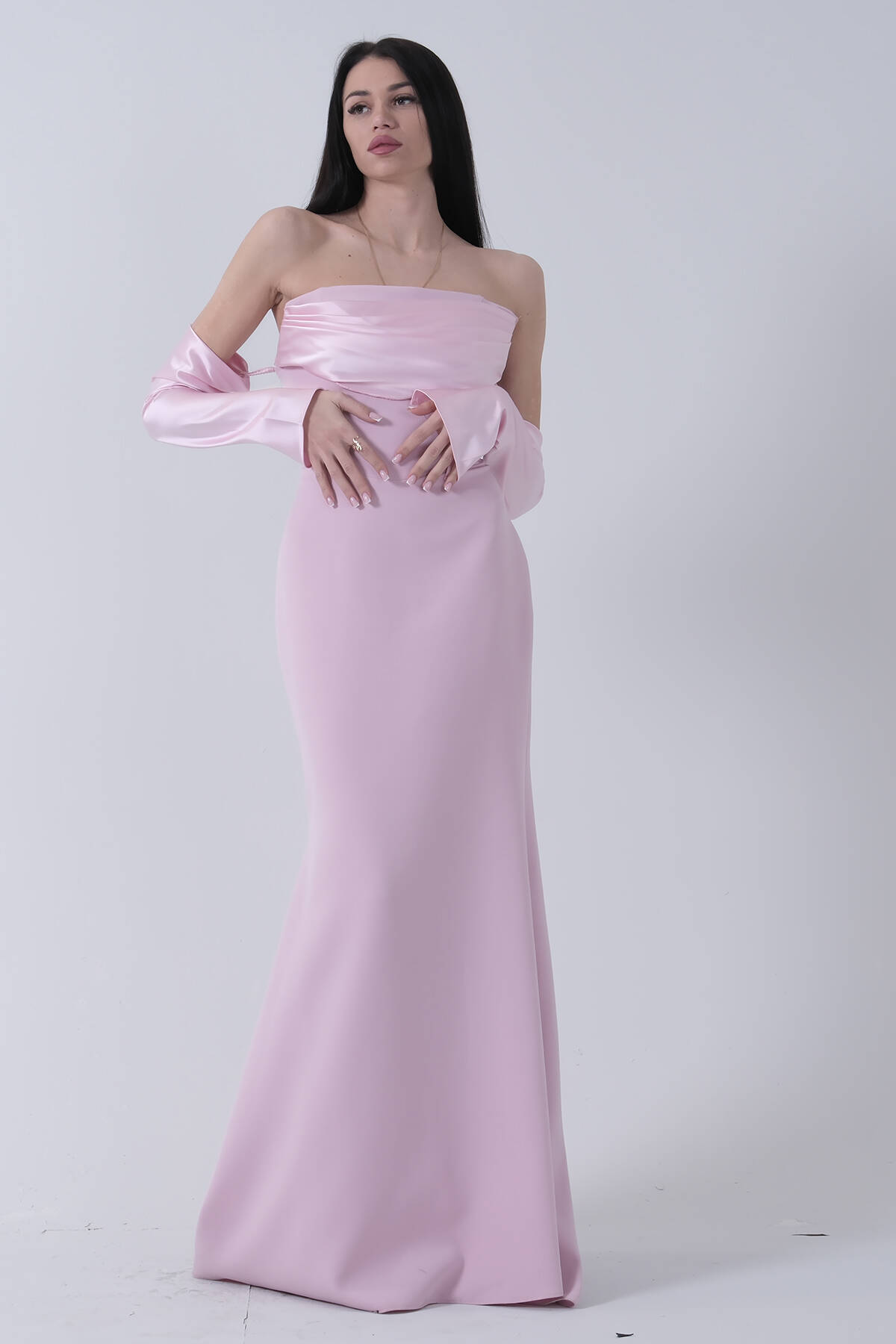 Pudra Drapeli Düğme Detaylı Uzun Abiye 9705361.79 - Ardanewline