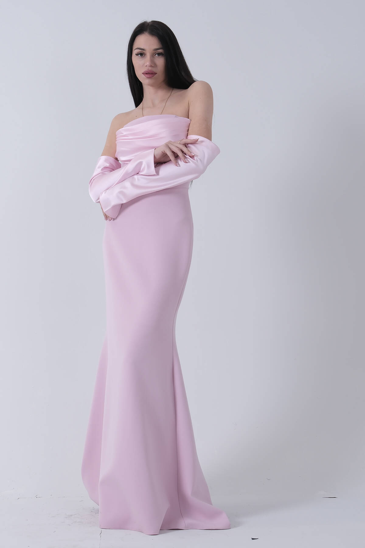 Pudra Drapeli Düğme Detaylı Uzun Abiye 9705361.79 - Ardanewline (1)