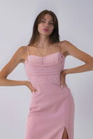 Pudra İp Askılı Yırtmaç Detaylı Midi Boy Abiye 0801078.79 - 7