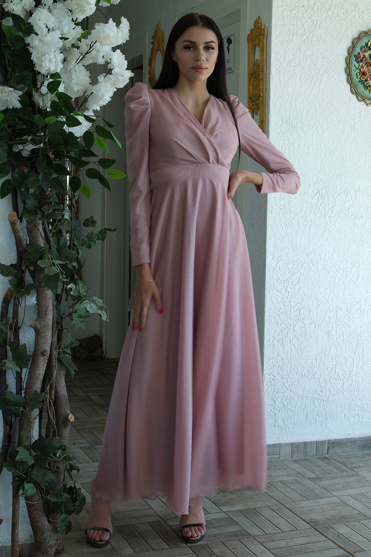 Pudra V Yaka Parıltılı Uzun Kollu Abiye 6502514.79 - Ardanewline (1)