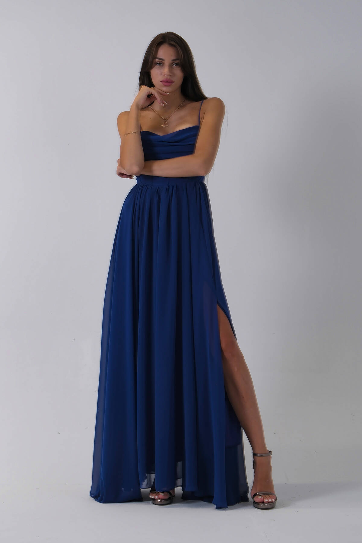 Saks Askılı Drapeli Uzun Şifon Abiye 08020032.26 - Ardanewline (1)