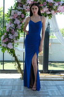 Saks Askılı Yırtmaç Detaylı Drapeli Abiye 9705289.26 - 1