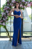 Saks Askılı Yırtmaç Detaylı Drapeli Abiye 9705289.26 - 3