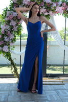Saks Askılı Yırtmaç Detaylı Drapeli Abiye 9705289.26 - 4