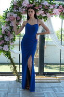 Saks Askılı Yırtmaç Detaylı Drapeli Abiye 9705289.26 - 5