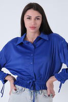 Saks Bel ve Kol Ucu Gipe Detaylı Saten Gömlek 3972863.26 - 3